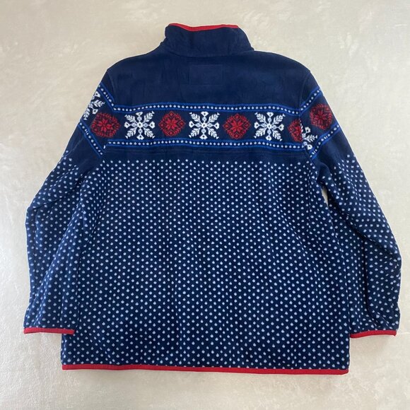 Lands' End Women's Henley Snap Fleece Jacket Blue 1X 16W-18W Fair Isle Nordic - Picture 7 of 9